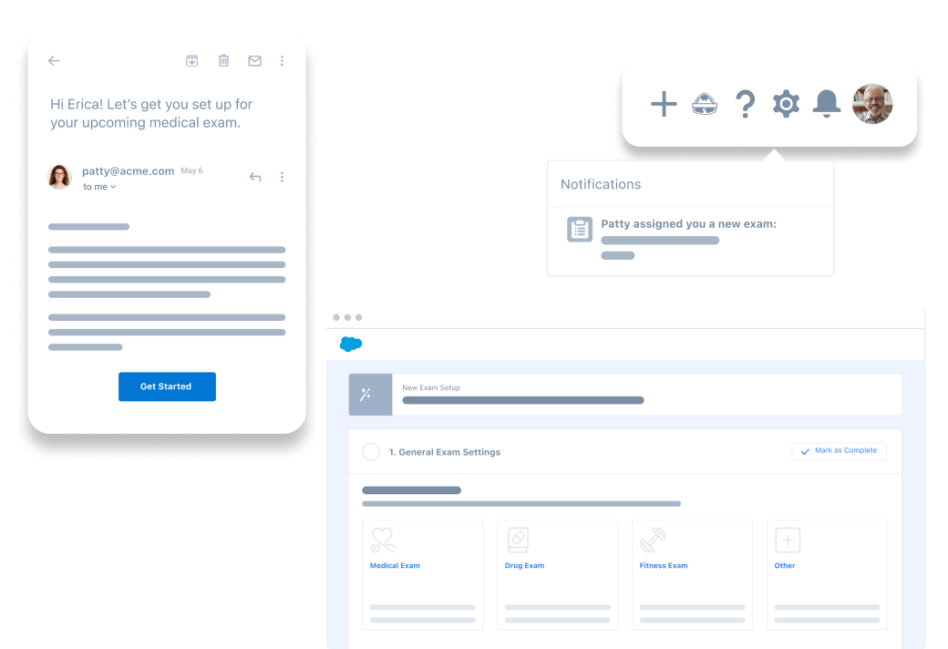 Collage of consulting CRM wireframes and workflows
