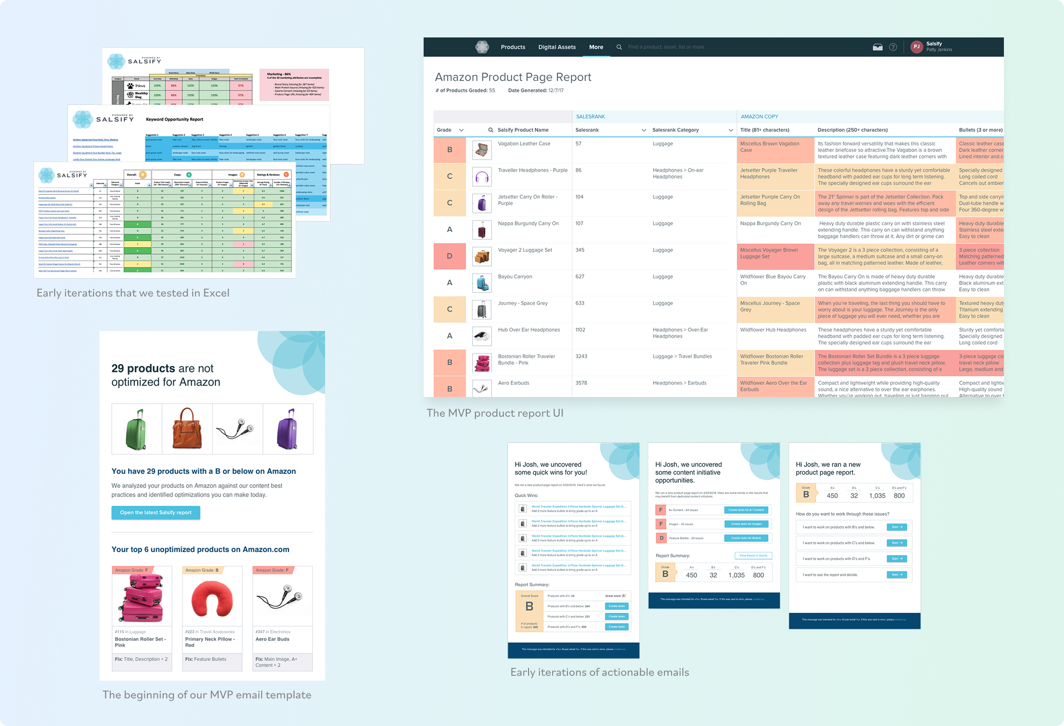 Actionable Insights — Excel iterations, report UI, email notifications, and inbox
